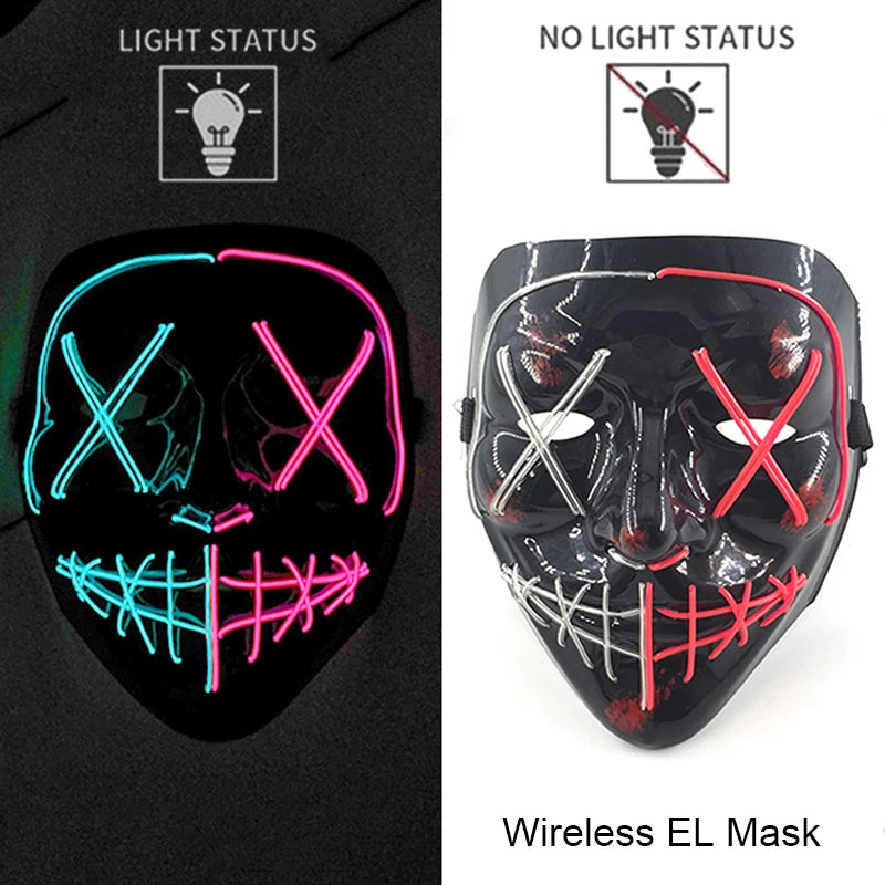 Ασύρματη Μάσκα Neon LED Purge – Φωτιζόμενη Αποκριάτικη Μάσκα Halloween Glow in The Dark για Cosplay, Θεματικά Πάρτι & Μασκέ