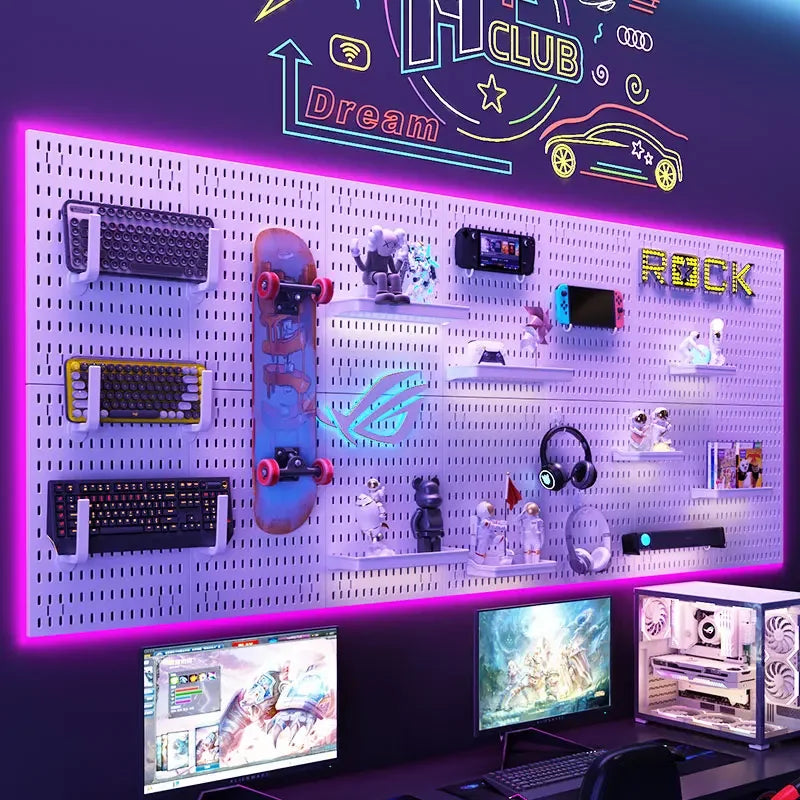Διάτρητος Πίνακας Οργάνωσης Τοίχου Pegboard – DIY Σύστημα Αποθήκευσης με Ράφια & Αξεσουάρ για Κουζίνα, Μπάνιο, Γραφείο & Gaming Room