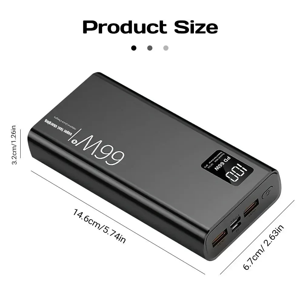 Φορητό Power Bank Μεγάλης Χωρητικότητας 66W Super Fast Charging – Ψηφιακός Φορτιστής Ταχείας Φόρτισης με 4 Ενσωματωμένα Καλώδια για iPhone, Samsung & Xiaomi