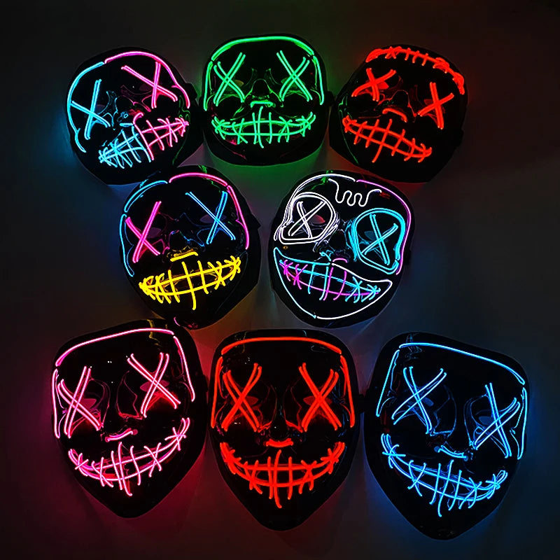 Ασύρματη Μάσκα Neon LED Purge – Φωτιζόμενη Αποκριάτικη Μάσκα Halloween Glow in The Dark για Cosplay, Θεματικά Πάρτι & Μασκέ