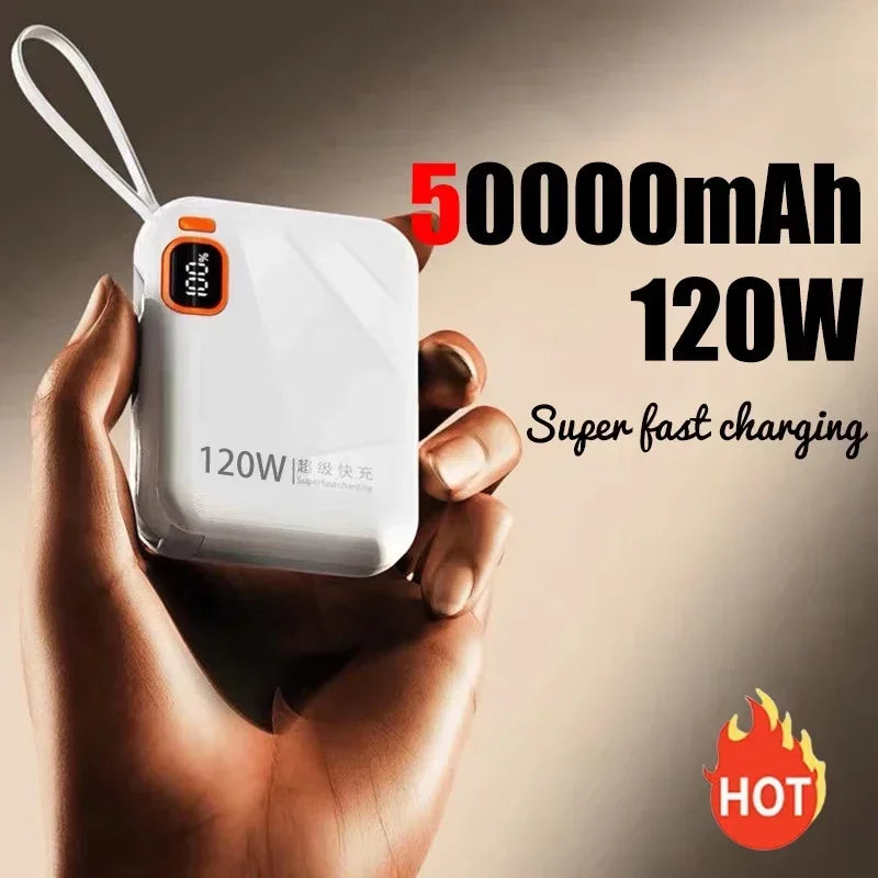 Φορητό Power Bank Υψηλής Χωρητικότητας 120W Fast Charging – Μίνι Φορτιστής Ταχείας Φόρτισης με Ενσωματωμένα Καλώδια & Ψηφιακή Οθόνη