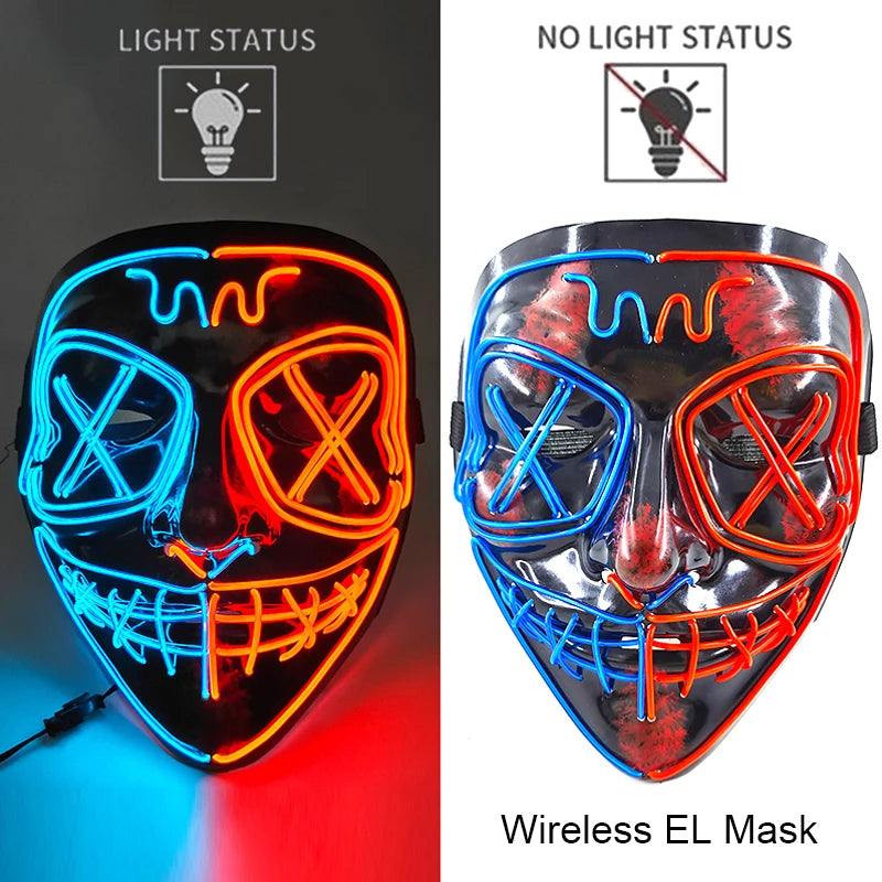 Ασύρματη Μάσκα Neon LED Purge – Φωτιζόμενη Αποκριάτικη Μάσκα Halloween Glow in The Dark για Cosplay, Θεματικά Πάρτι & Μασκέ