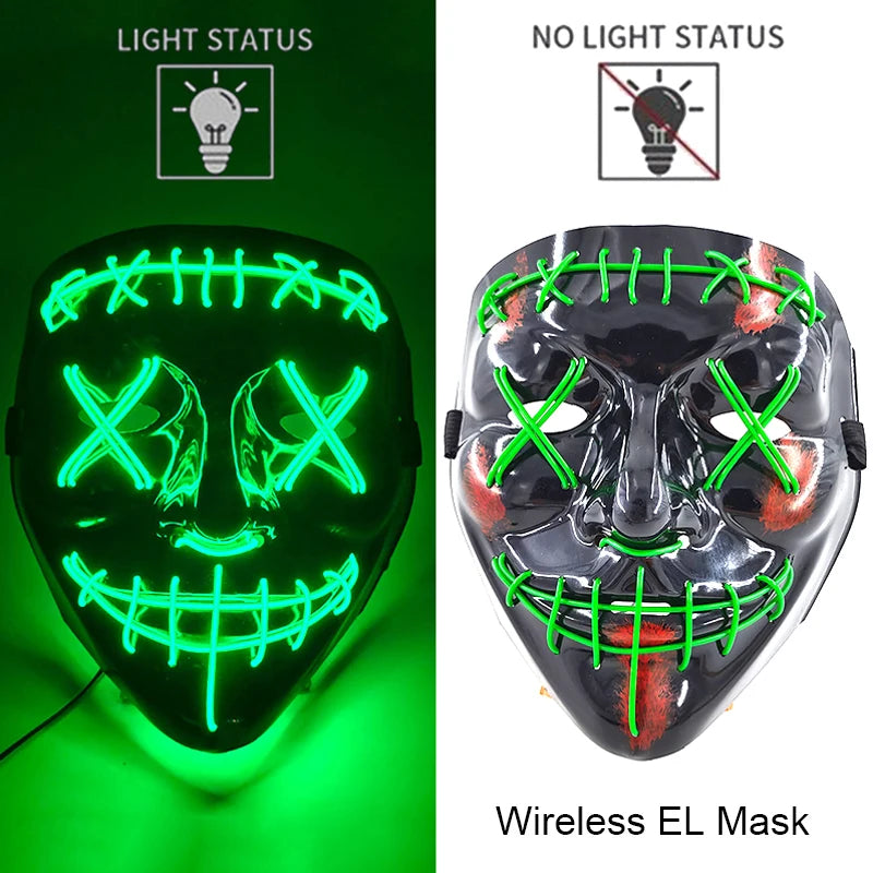 Ασύρματη Μάσκα Neon LED Purge – Φωτιζόμενη Αποκριάτικη Μάσκα Halloween Glow in The Dark για Cosplay, Θεματικά Πάρτι & Μασκέ