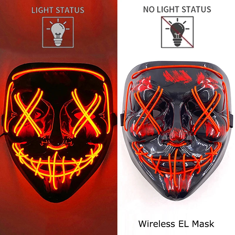 Ασύρματη Μάσκα Neon LED Purge – Φωτιζόμενη Αποκριάτικη Μάσκα Halloween Glow in The Dark για Cosplay, Θεματικά Πάρτι & Μασκέ